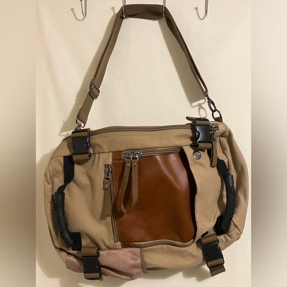 Ibagbar Men’s Brown Canvas Leather Backpack Laptop Carry On Messenger Bag